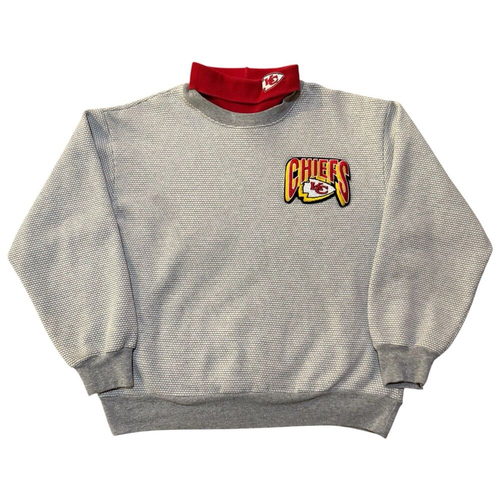 Vintage 90s Kansas City Chiefs Mock Neck Sweatshirt Large Majestic Embroidered